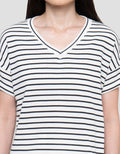 Connexion Tangan Langsung V Neck Stripe Kaos Wanita