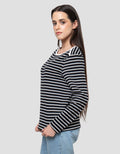 Connexion Boat Neck Stripe Kaos Lengan Panjang Wanita