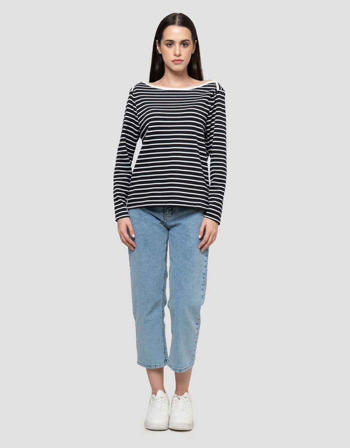 Connexion Boat Neck Stripe Kaos Wanita