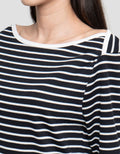 Connexion Boat Neck Stripe Kaos Lengan Panjang Wanita