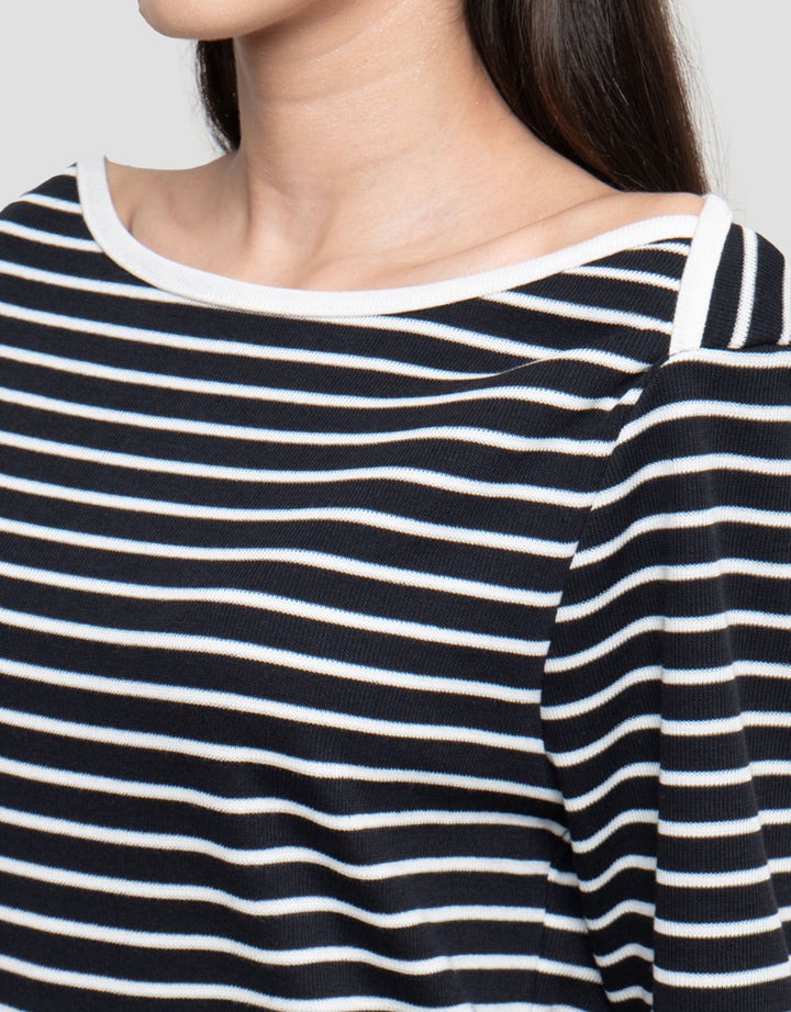 Connexion Boat Neck Stripe Kaos Lengan Panjang Wanita