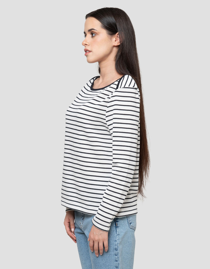 Connexion Boat Neck Stripe Kaos Lengan Panjang Wanita