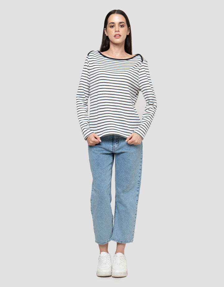 Connexion Boat Neck Stripe Kaos Wanita