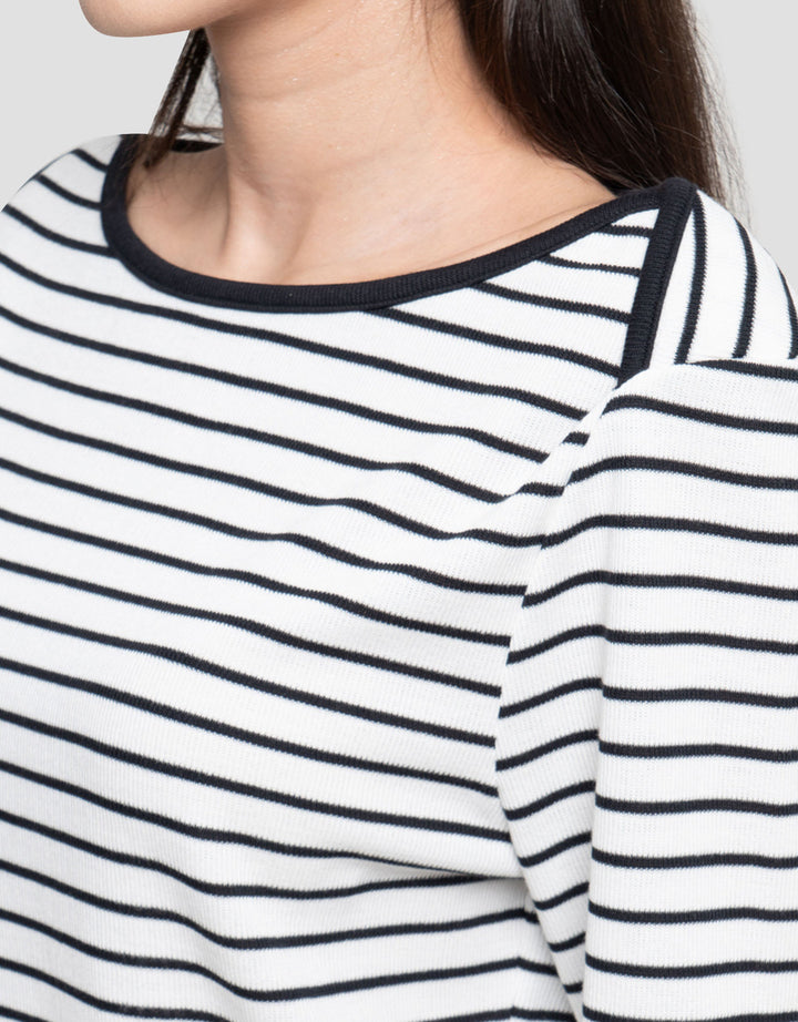 Connexion Boat Neck Stripe Kaos Lengan Panjang Wanita