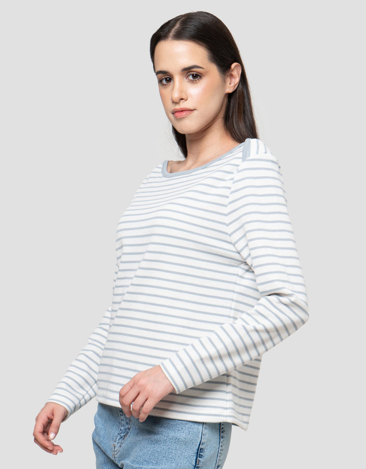 Connexion Boat Neck Stripe Kaos Lengan Panjang Wanita