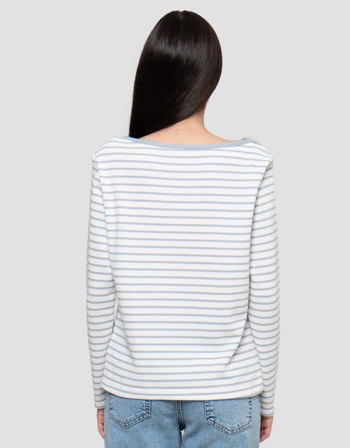 Connexion Boat Neck Stripe Kaos Lengan Panjang Wanita