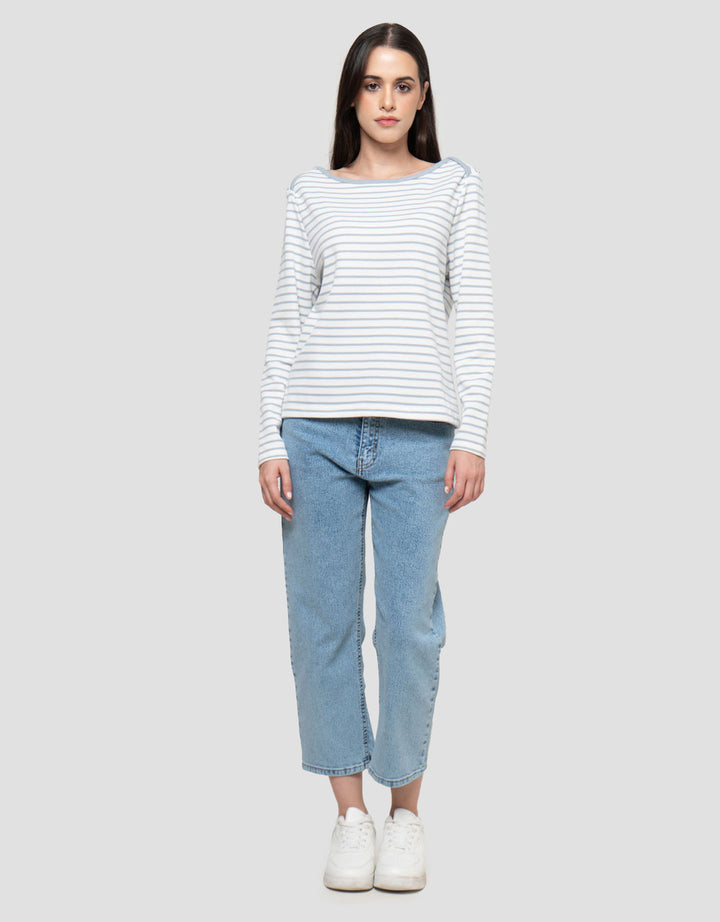Connexion Boat Neck Stripe Kaos Lengan Panjang Wanita