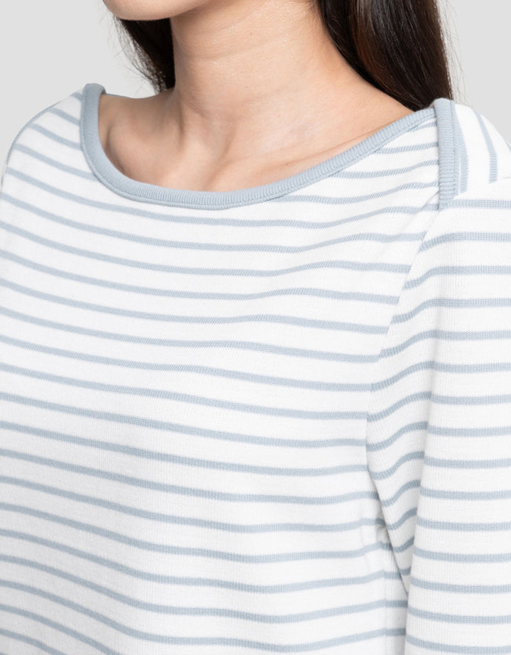 Connexion Boat Neck Stripe Kaos Lengan Panjang Wanita