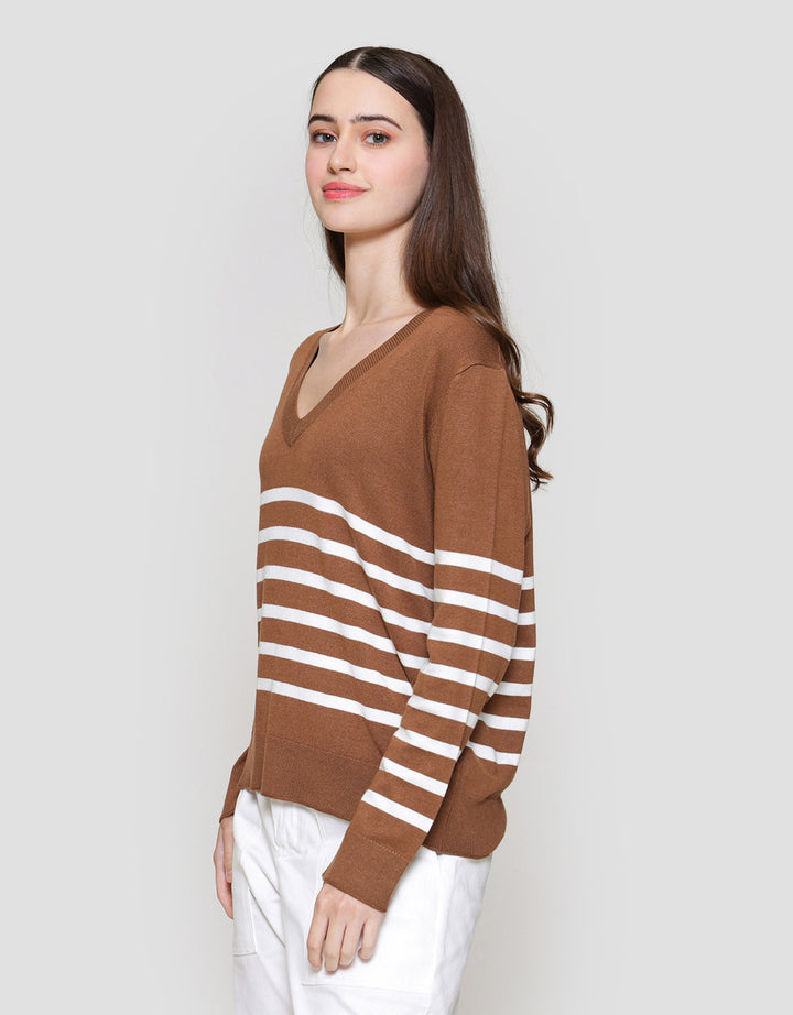 Connexion Rajut V Neck Garis Kemeja Wanita