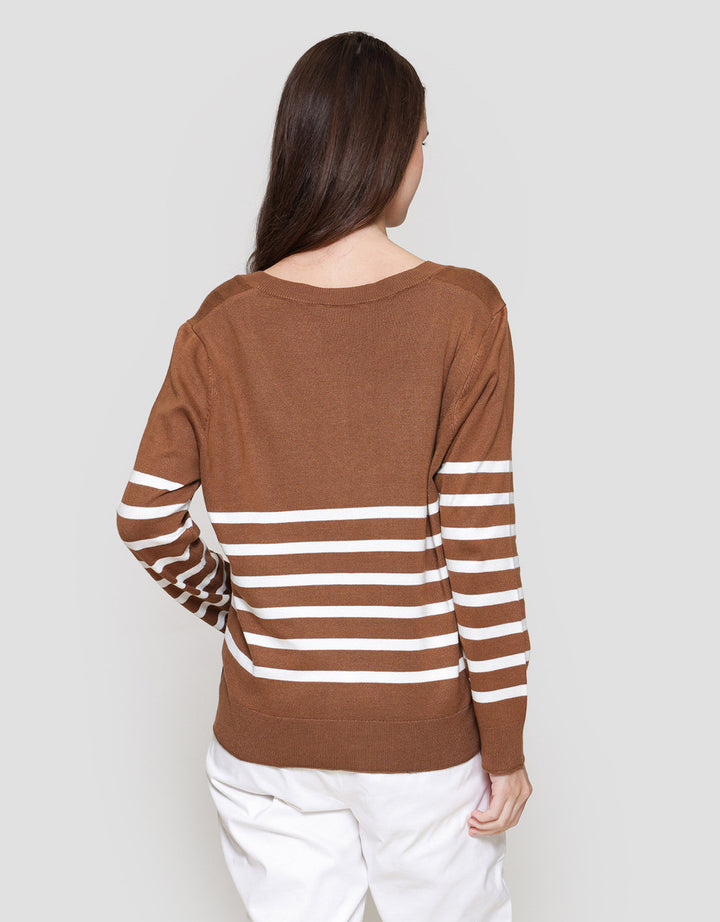 Connexion Rajut V Neck Garis Kemeja Wanita