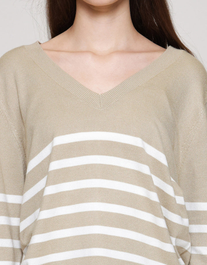 Connexion Rajut V Neck Garis Kemeja Wanita