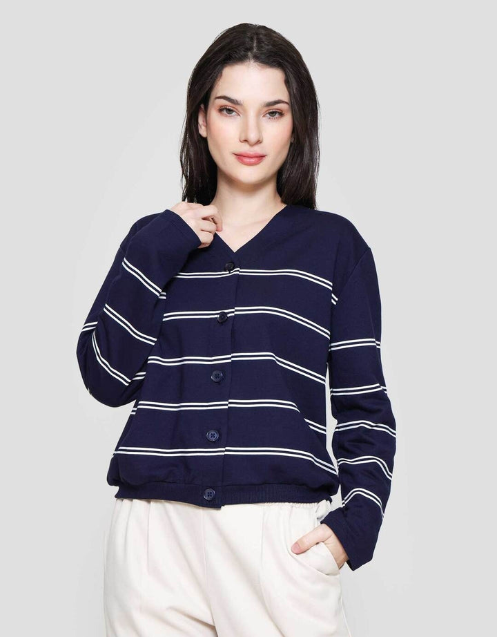 Connexion Garis V Neck Cardigan Wanita