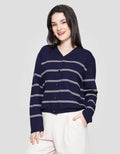 Connexion Garis V Neck Cardigan Wanita