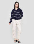 Connexion Garis V Neck Cardigan Wanita