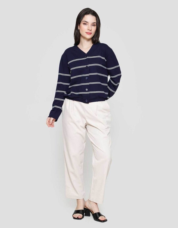Connexion Garis V Neck Cardigan Wanita