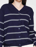 Connexion Garis V Neck Cardigan Wanita