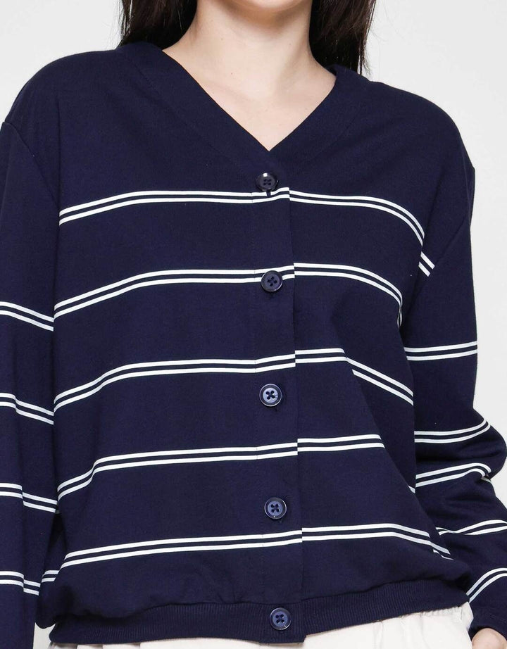 Connexion Garis V Neck Cardigan Wanita