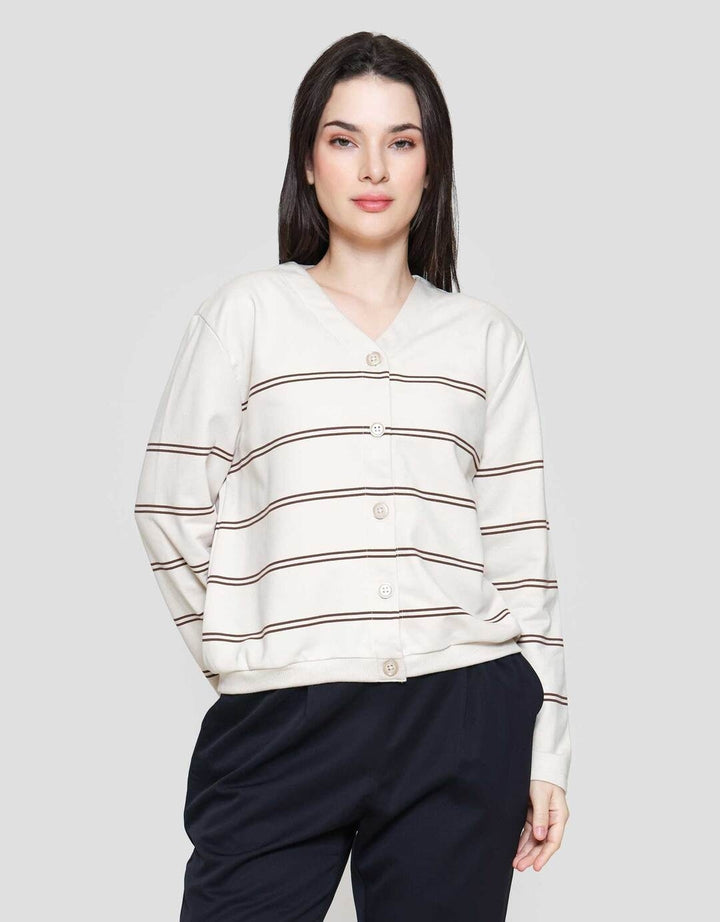 Connexion Garis V Neck Cardigan Wanita