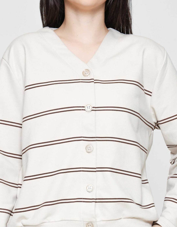 Connexion Garis V Neck Cardigan Wanita