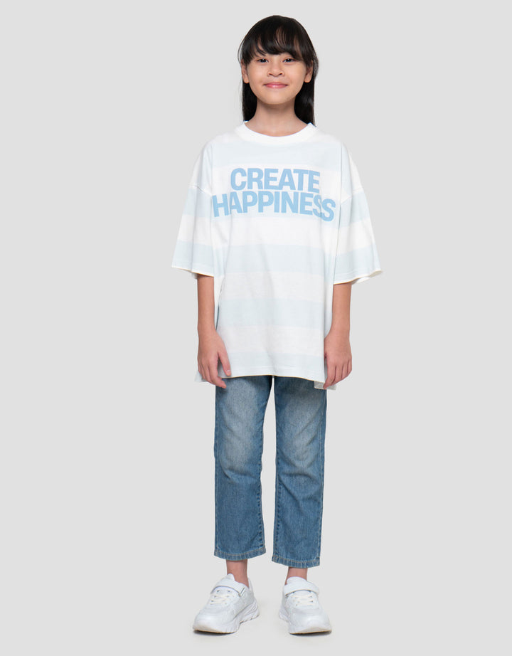 Nevada Stripe Create Happiness Kaos Oversize Anak Perempuan