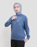 Annisa Cotton Melange Floral Embro Sweater Wanita
