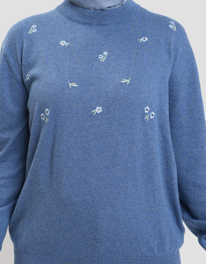 Annisa Cotton Melange Floral Embro Sweater Wanita