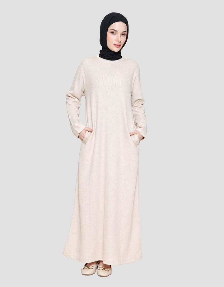 Annisa Melange Waffle Maxi Dress Wanita