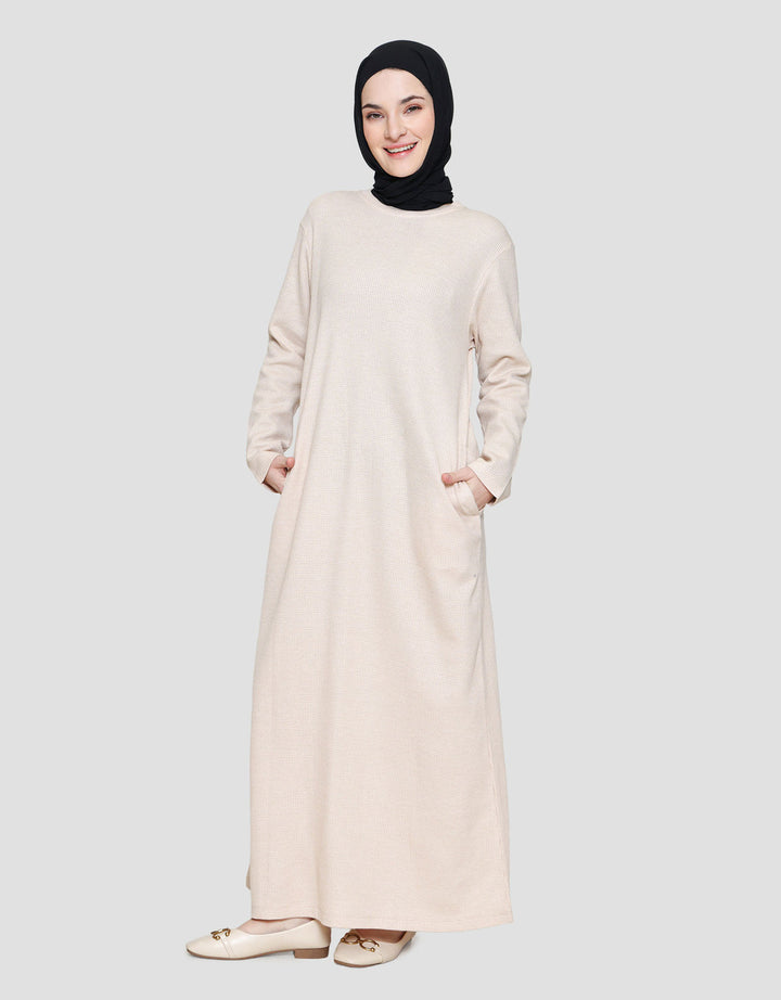 Annisa Melange Waffle Maxi Dress Wanita
