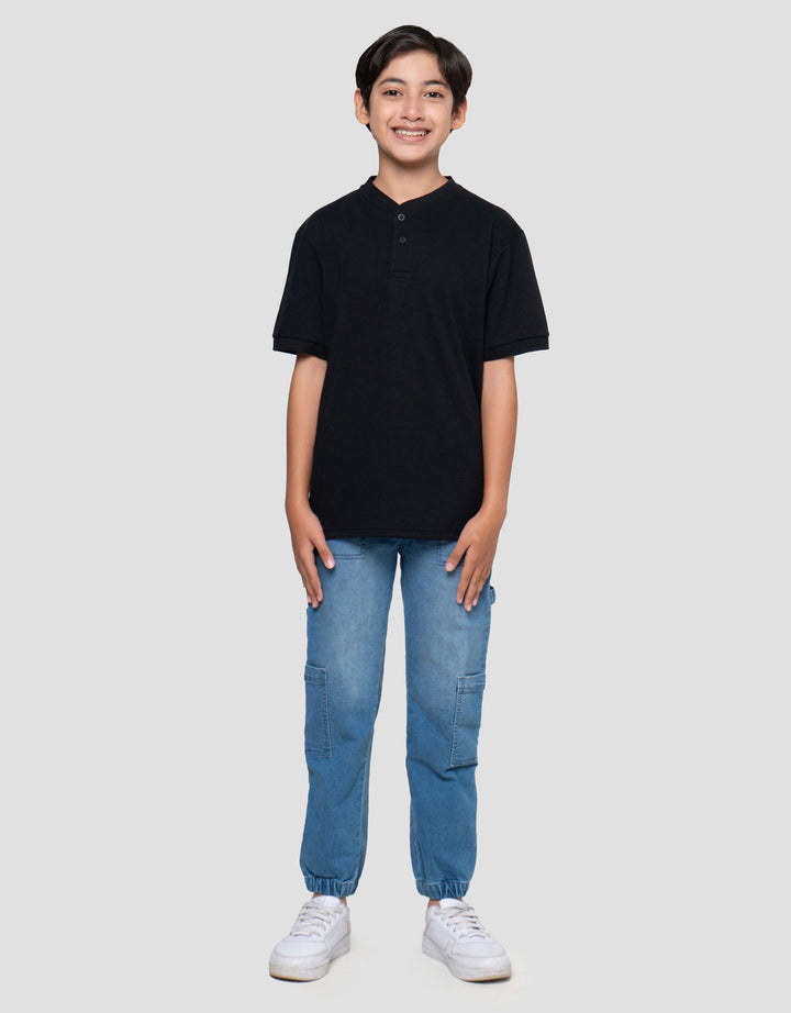 Nevada Solid Color Kaos Henley Anak Laki-laki