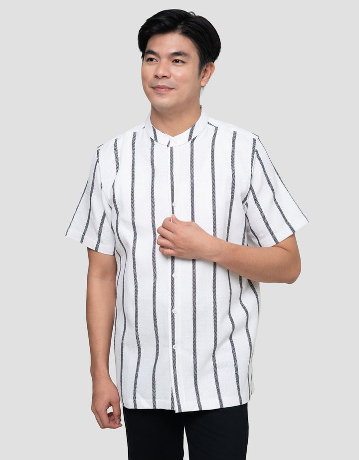 Cole Print Stripes Jacquard Kemeja Koko Pria