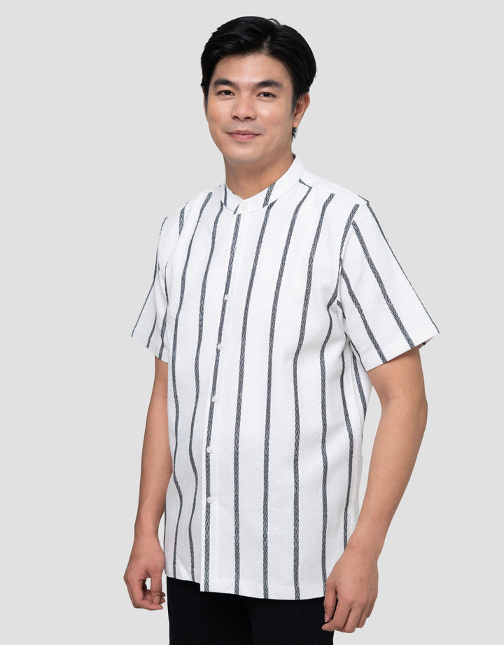 Cole Print Stripes Jacquard Kemeja Koko Pria