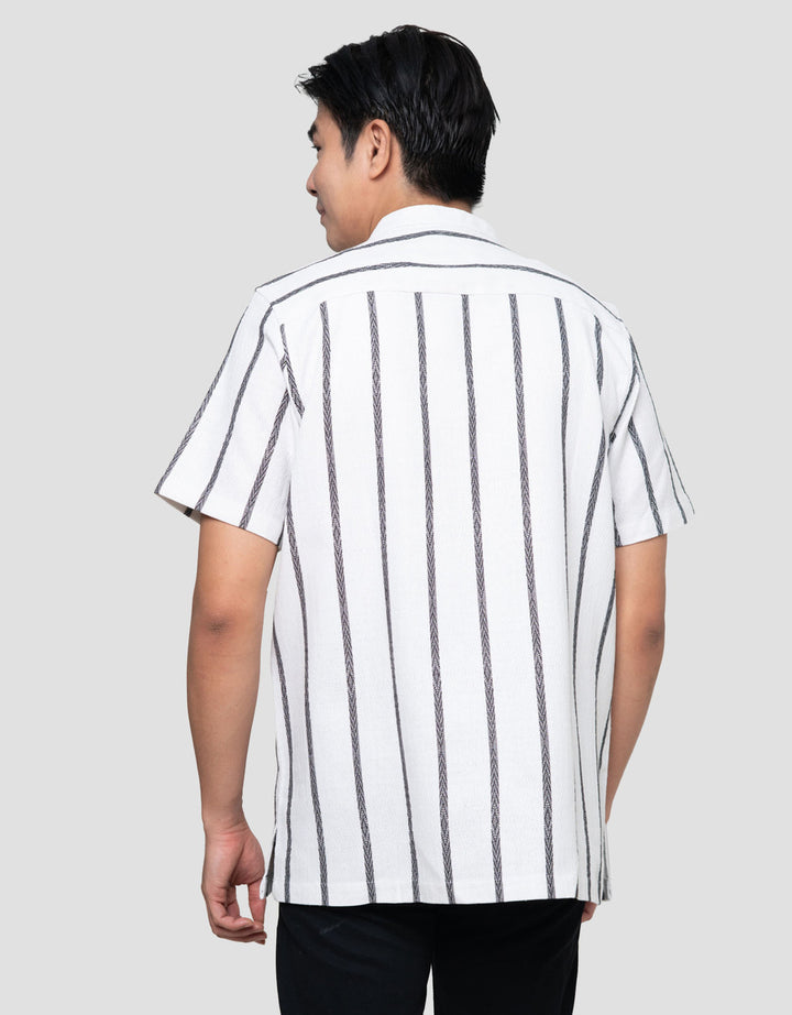 Cole Print Stripes Jacquard Kemeja Koko Pria