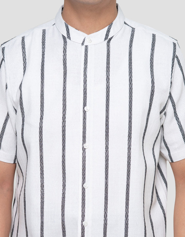 Cole Print Stripes Jacquard Kemeja Koko Pria