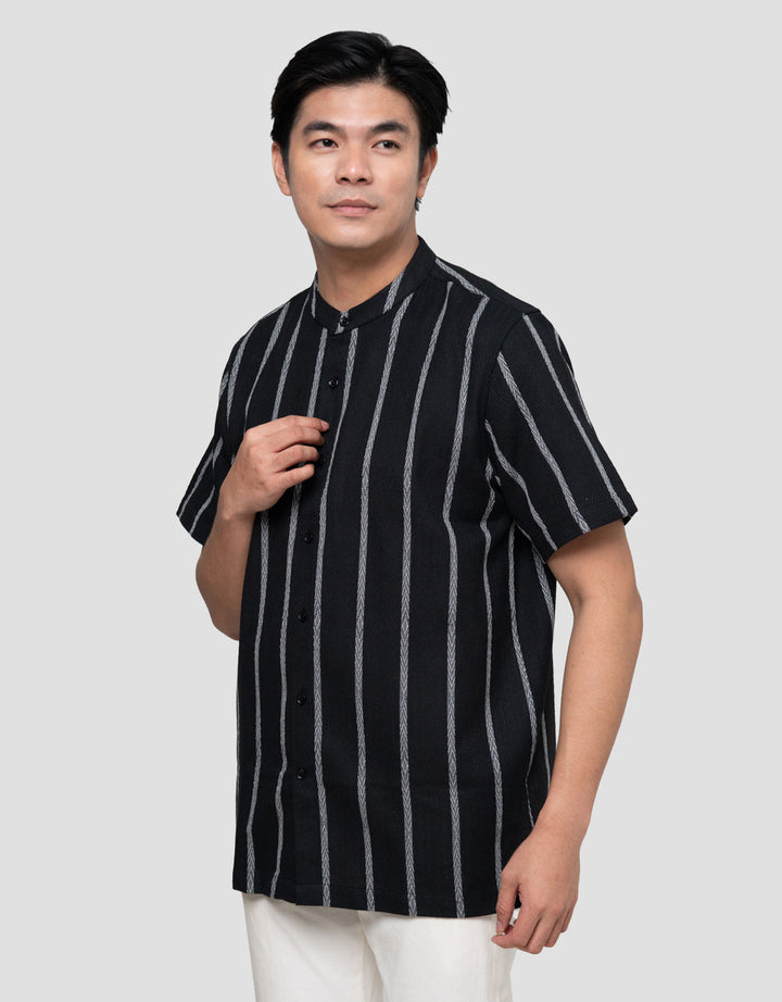 Cole Print Stripes Jacquard Kemeja Koko Pria