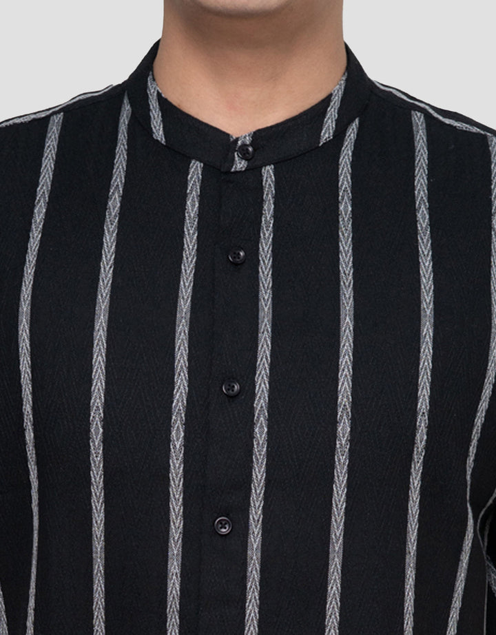 Cole Print Stripes Jacquard Kemeja Koko Pria