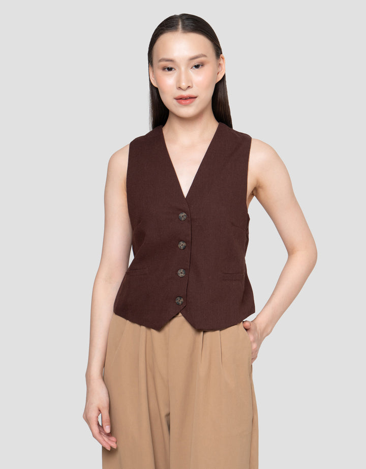 Nevada Linen Vest Wanita