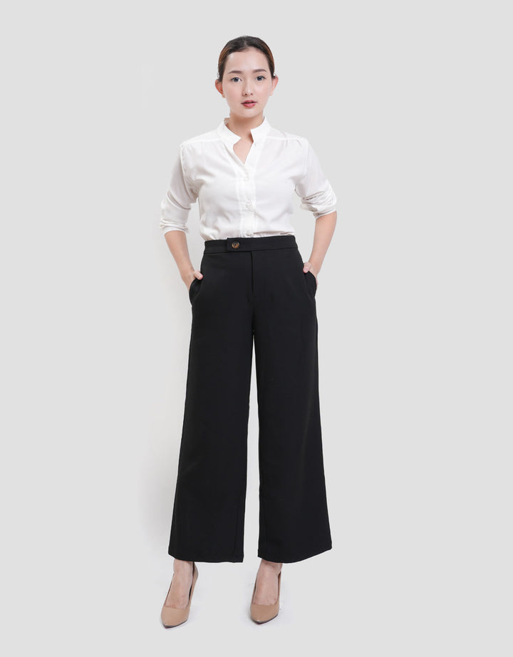 St. Yves Cropped Wide Leg With Exposed Button Celana Wanita