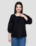 St. Yves Linen Blend Embro Sleeve Blouse Wanita