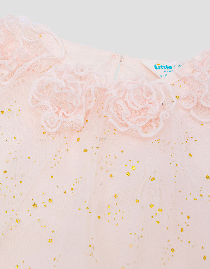 Little M Party Woven With Tile Gold Bunga Midi Dress Bayi