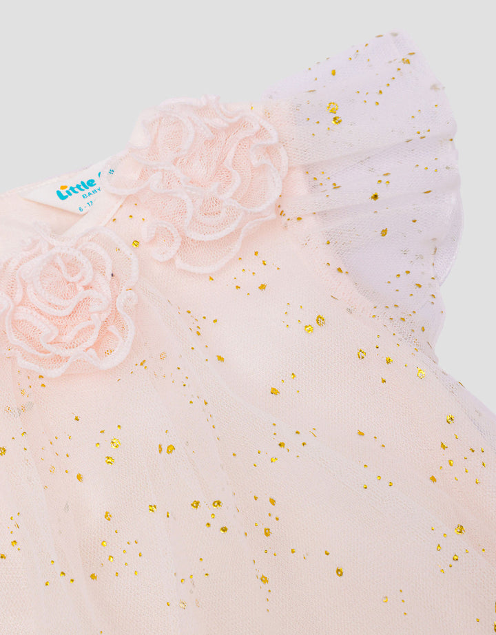 Little M Party Woven With Tile Gold Bunga Midi Dress Bayi