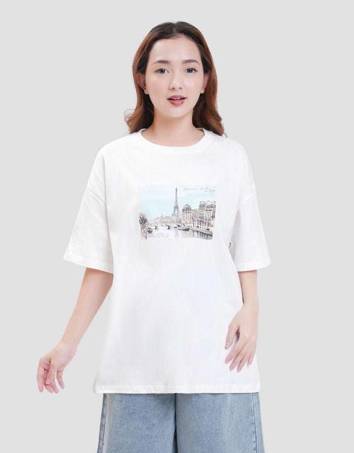 Nevada Solid Comb Eiffel Dreams Kaos Oversize Wanita