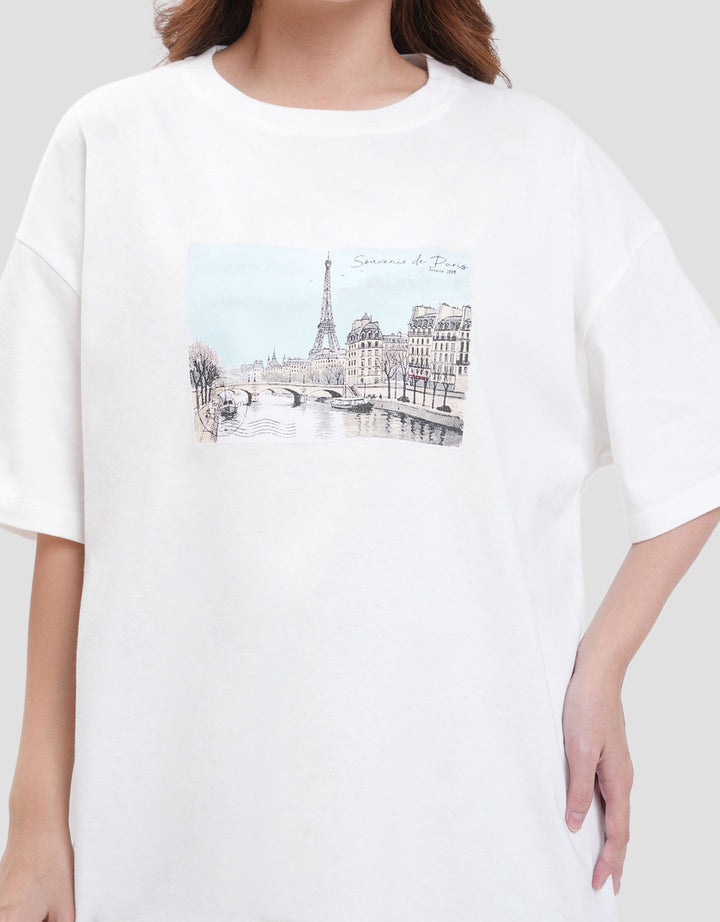 Nevada Solid Comb Eiffel Dreams Kaos Oversize Wanita