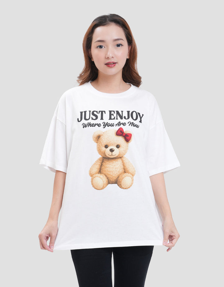 Nevada Solid Comb Bear Just Enjoy Kaos Oversize Wanita