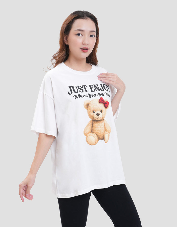 Nevada Solid Comb Bear Just Enjoy Kaos Oversize Wanita