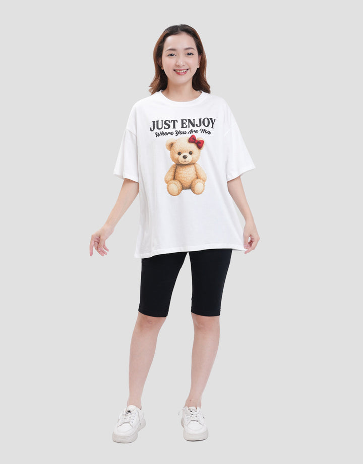 Nevada Solid Comb Bear Just Enjoy Kaos Oversize Wanita