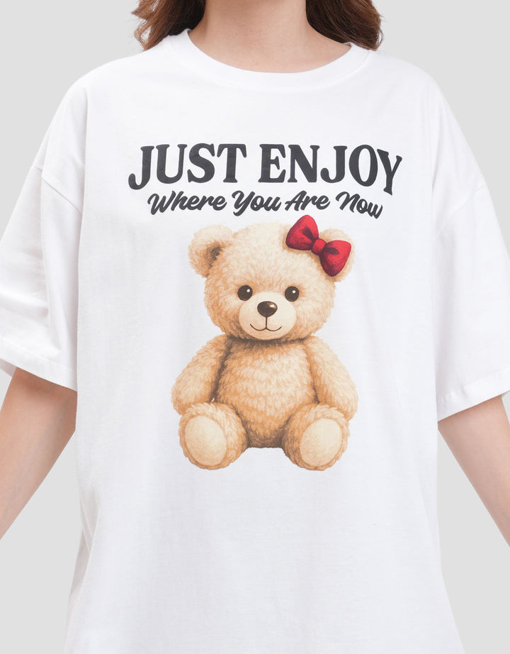 Nevada Solid Comb Bear Just Enjoy Kaos Oversize Wanita