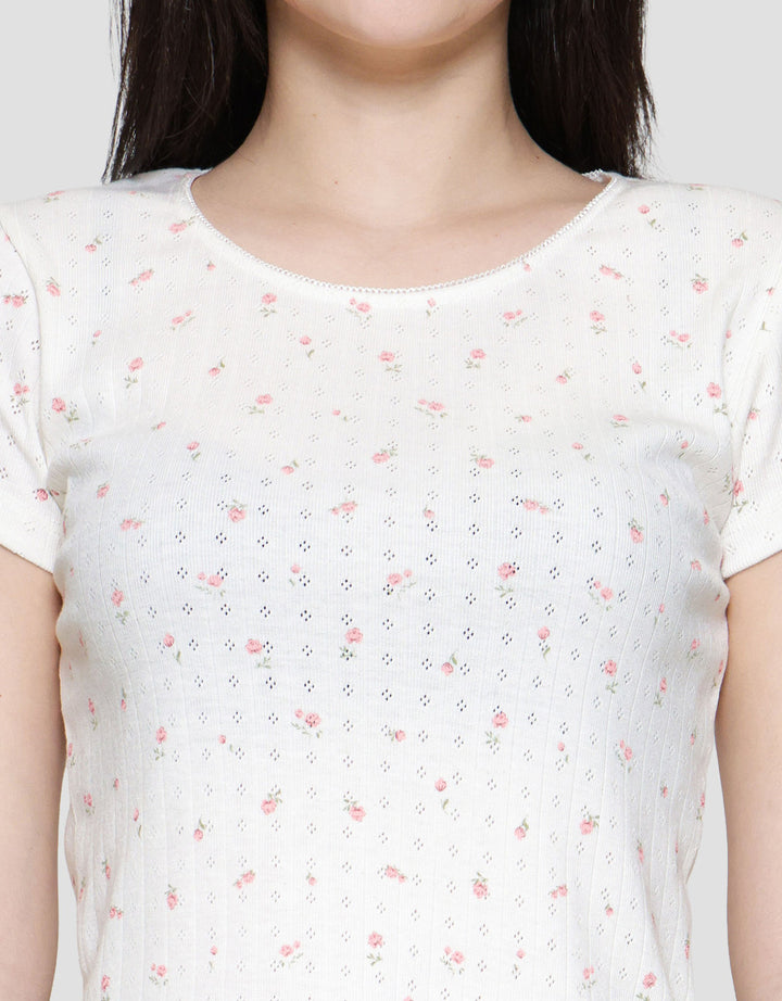 Nevada Pointelle Flower Kaos Wanita