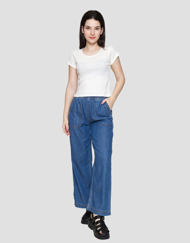 Nevada Pointelle Bow Kaos Wanita