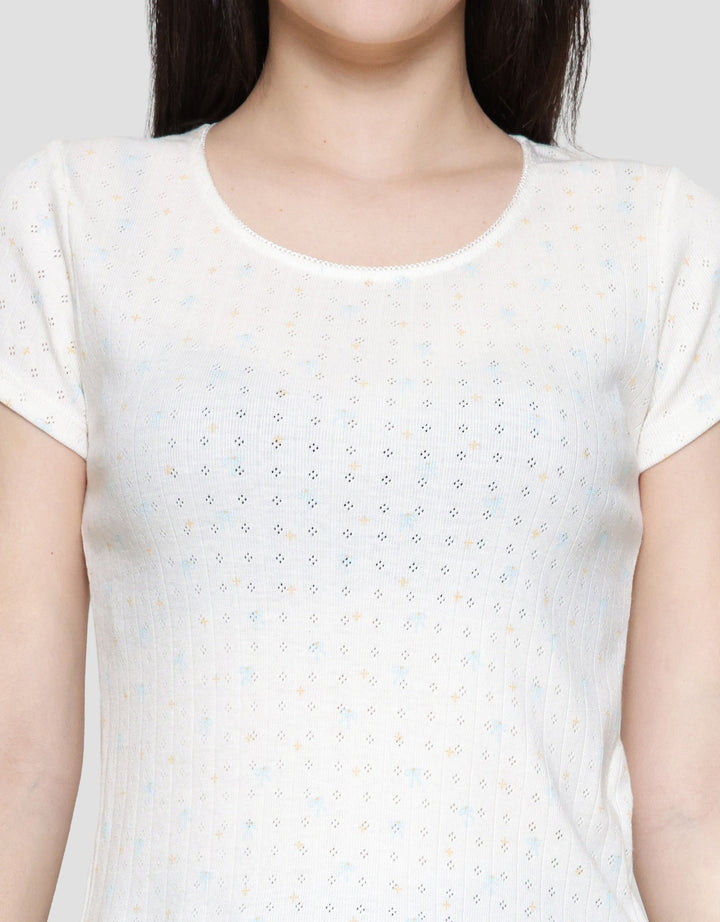 Nevada Pointelle Bow Kaos Wanita