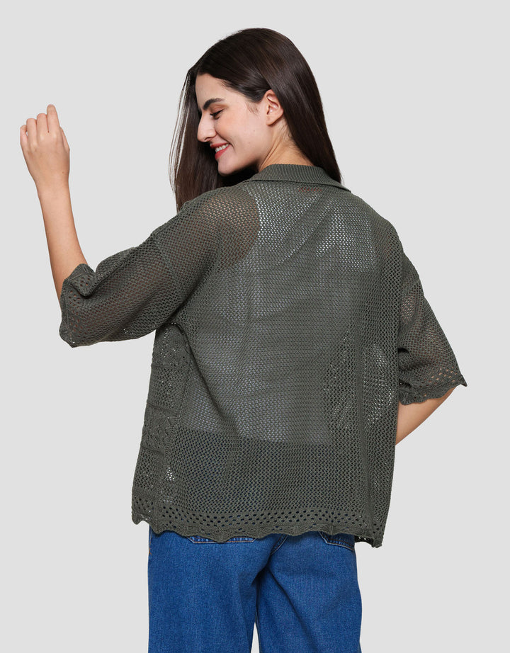 Nevada Boxov Flat Knit Crochet Cardigan Wanita